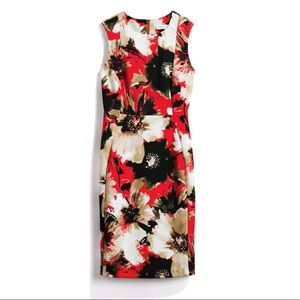 Calvin Klein red floral scuba sheath dress, size 2.